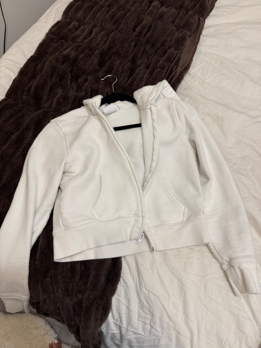 TNA Cozy White Zip-Up Hooded Fleece Hoodie